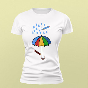 Camiseta Crayons desenhando chuva e guarda-chuva