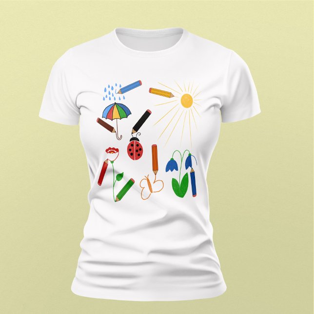 Camiseta Crayons desenhando um mundo colorido (Criador carregado)