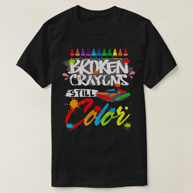 Camiseta Crayons Partidos Ainda Coloridos Awarenes De Saúde (Frente do Design)