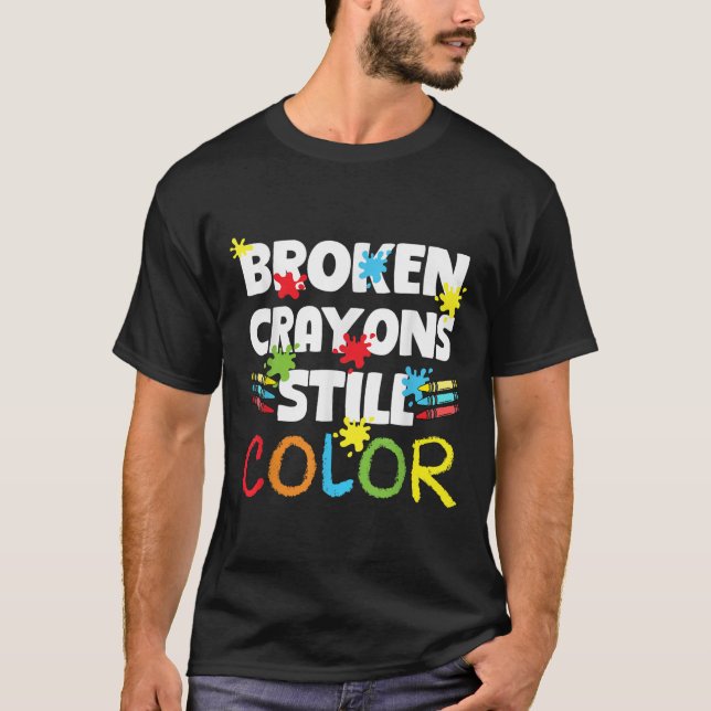 Camiseta Crayons Partidos Ainda Cores Sensibilização Para A (Frente)