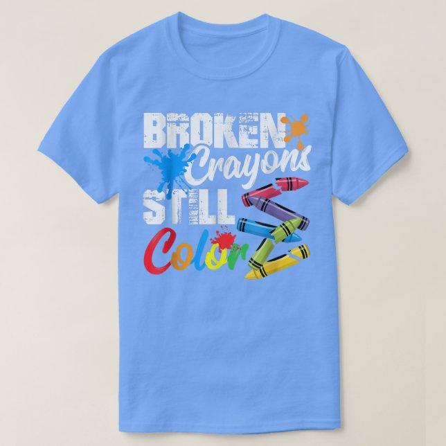 Camiseta Crayons Partidos Ainda Cores Sensibilização Para A (Frente do Design)