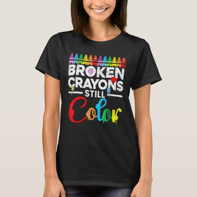 Camiseta Crayons Partidos Ainda Cores Sensibilização Para A (Frente)