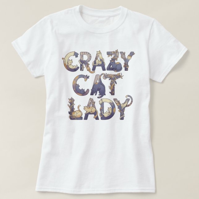 Camiseta Crazy Cat Lady Branca (Frente do Design)