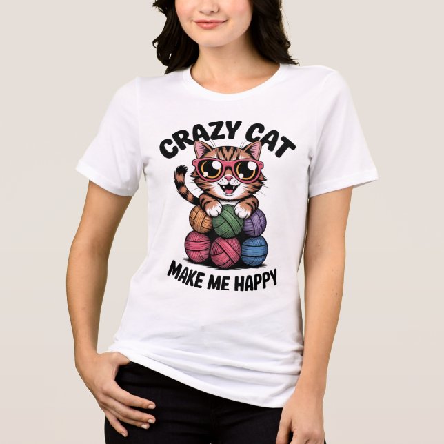 Camiseta CRAZY CAT me faz feliz (Frente)