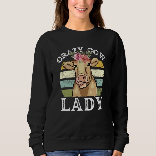 Camiseta Crazy Cow Lady Women Animal Flowers Mother's Day   (Frente)