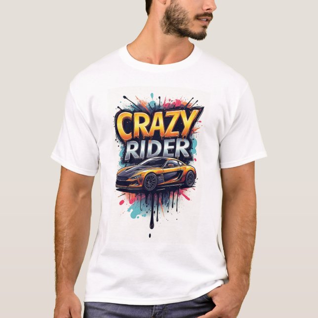 Camiseta Crazy Rider: Vibrant Graffiti Art (Frente)