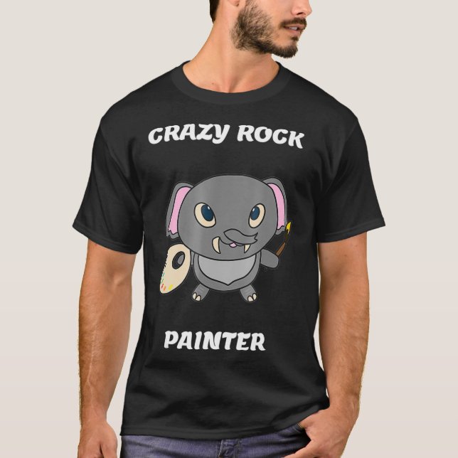 Camiseta Crazy Rock Painter Funny Elephant Painting Gift T  (Frente)