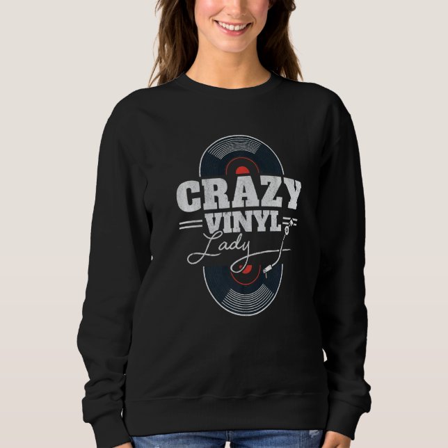 Camiseta Crazy Vinyl Lady LP Collector Women DJ Vinyl Recor (Frente)