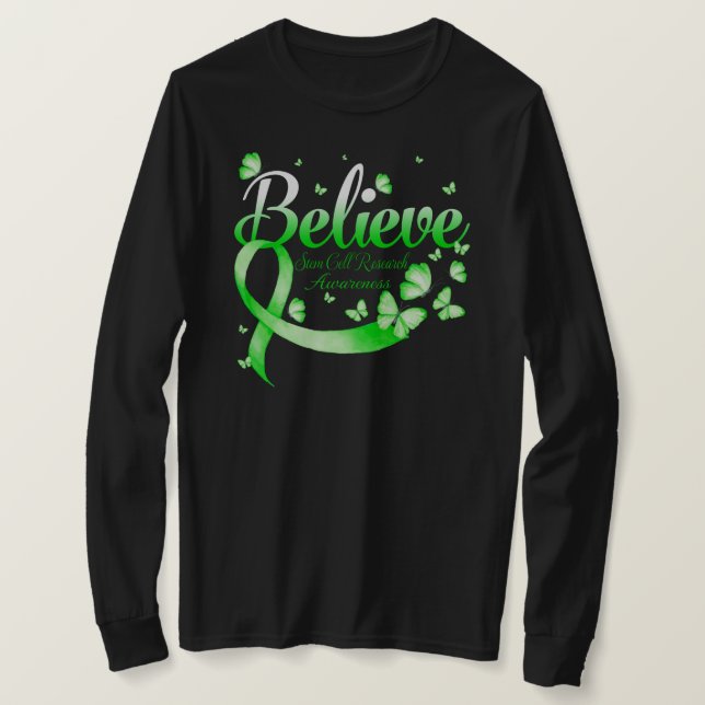 Camiseta Crê na borboleta de Pesquisa de Células-Tronco (Frente do Design)