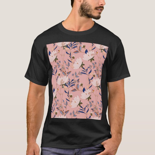 Camiseta Cream Beige Lily: Fundo sem costura rosa (Frente)
