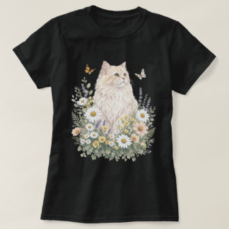Camiseta Cream Cat Wildflower Botanical Art
