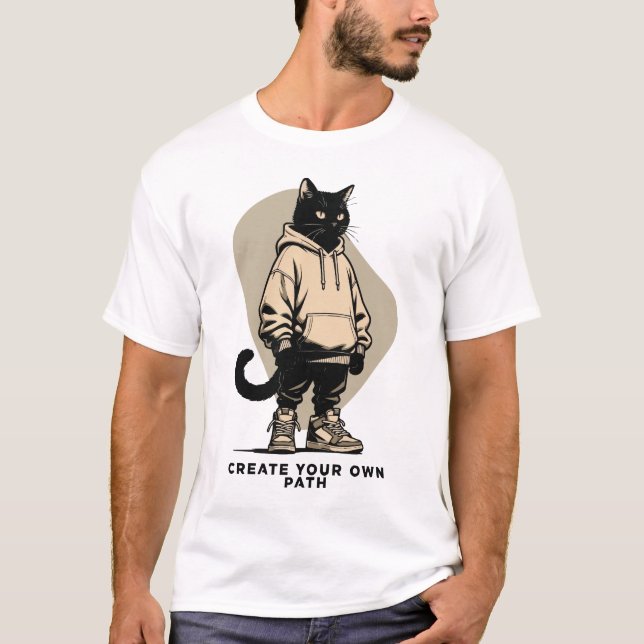 Camiseta Create Your Own Path – Motivational Streetwear Cat (Frente)