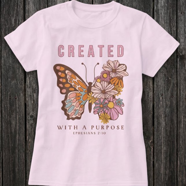 Camiseta Created with a Purpose Inspirational Butterfly  (Criador carregado)