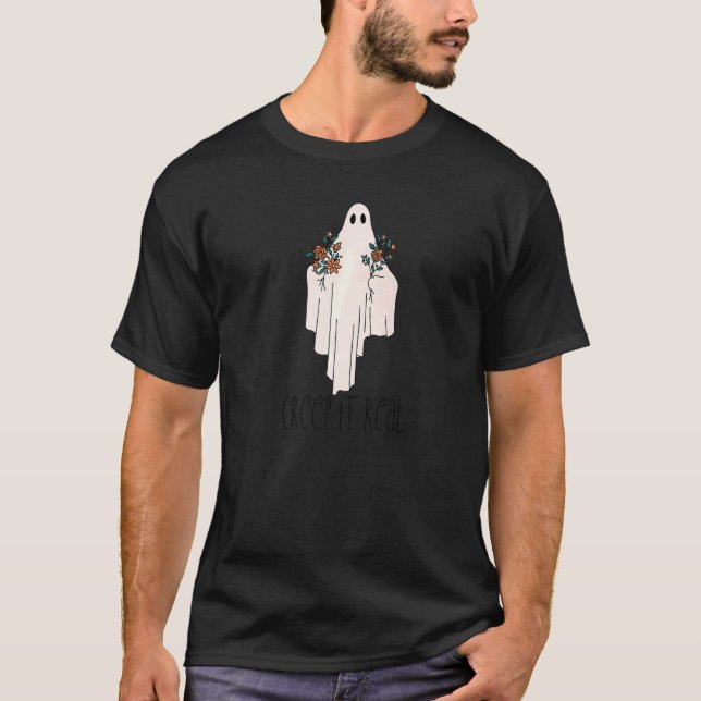 Camiseta CREEP IT REAL Halloween Fantasma com Memória das F (Frente)