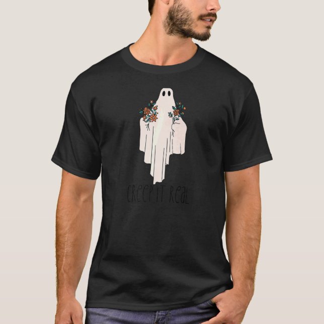Camiseta CREEP IT REAL Halloween Fantasma com Memória das F (Frente)