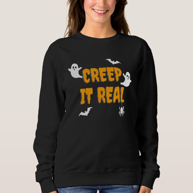 Camiseta Creep It Real Halloween   Ghost Bat Spider Retro (Frente)