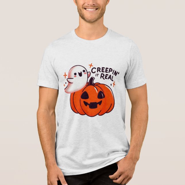 Camiseta Creepin’ It Real - Friendly Ghost & Pumpkin (Frente)