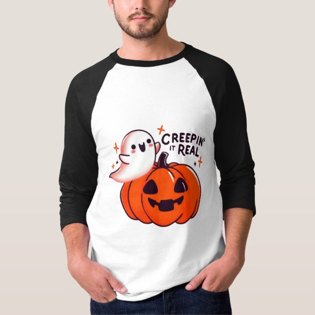 Camiseta Creepin’ It Real - Friendly Ghost & Pumpkin (Frente)