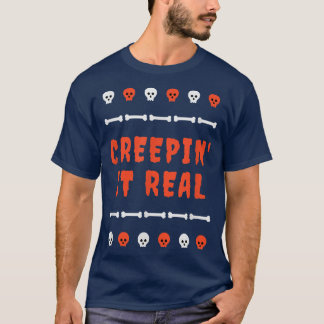 Camiseta Creepin It Real Halloween    PunCreepy Skeleton Bo