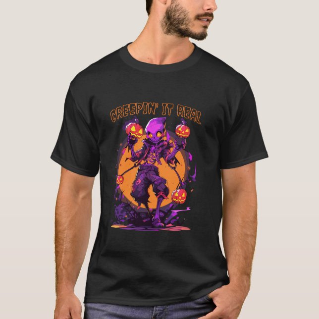 Camiseta Creepin It Real Skeleton Bruxa Assustadora Demon (Frente)
