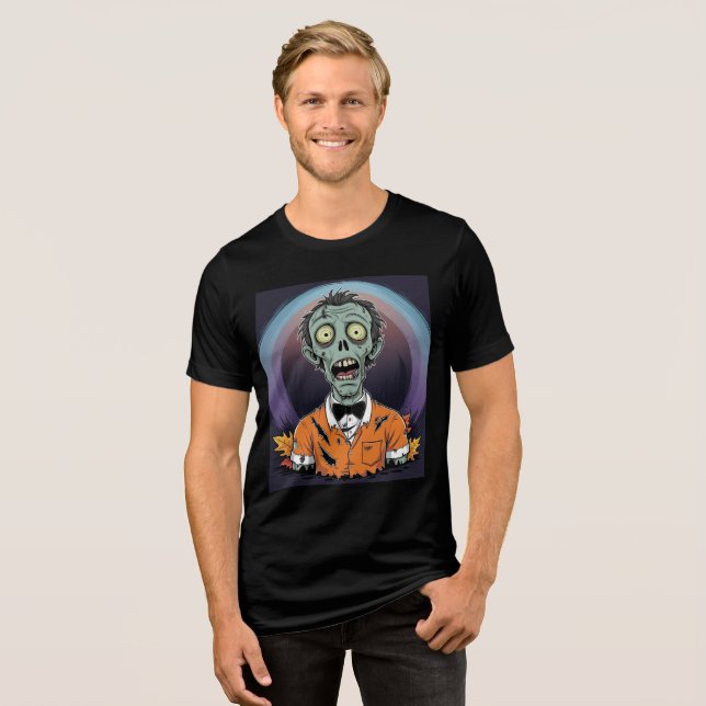 Camiseta Creepy Cartoon Zombie in Orange Halloween Shirt (Frente Completa)