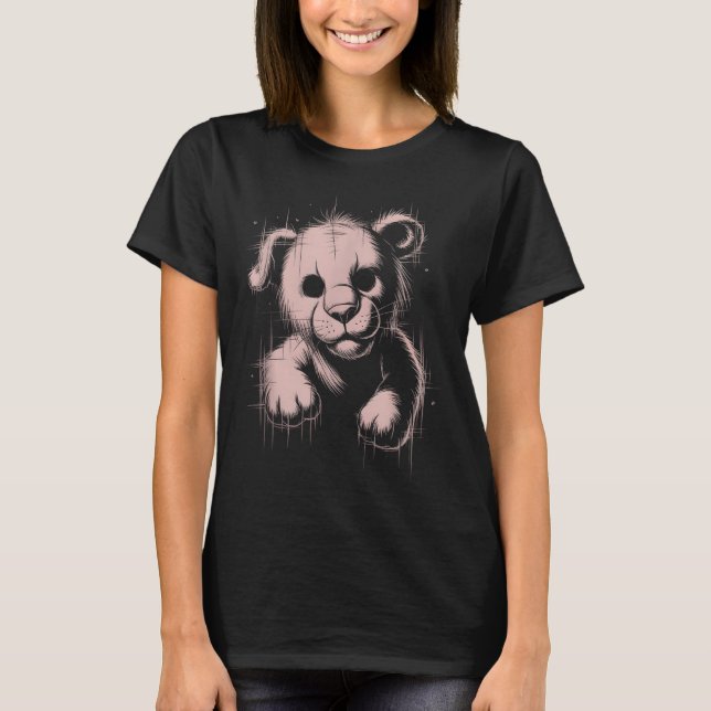 Camiseta Creepy Cute Goth Teddy Lion Horror Sketch Nge Bear (Frente)