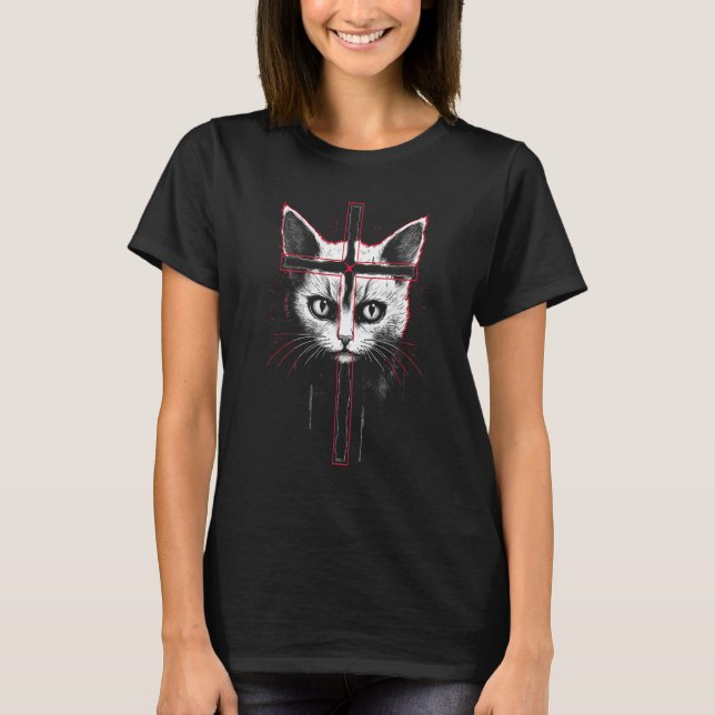 Camiseta Creepy Cute Gothic Cat Occult Satanic Pastel Goth  (Frente)