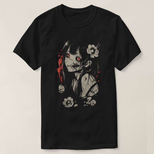 Camiseta Creepy Cute Horror Anime Girl Gothic Art (Frente do Design)