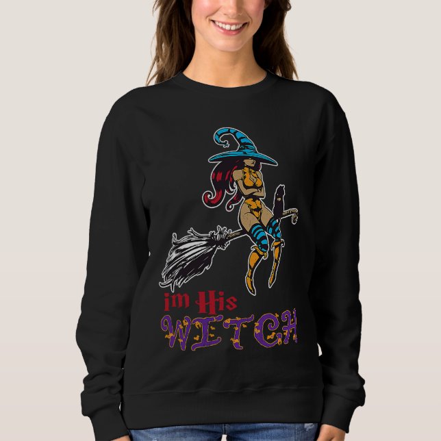 Camiseta Creepy Halloween Witch Broom Ich bin sein Hexe (Frente)