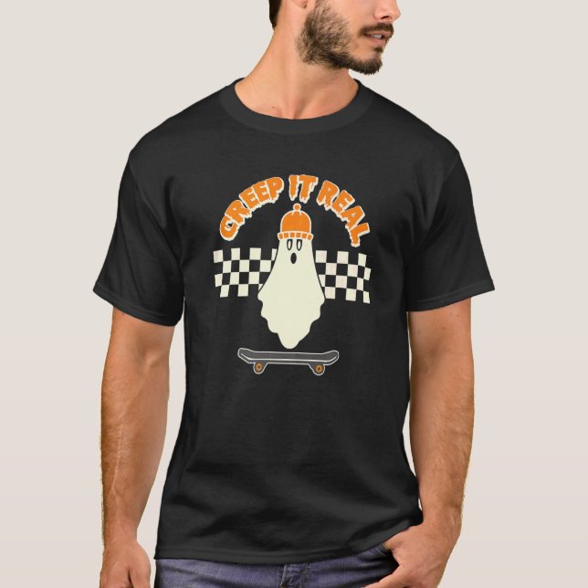 Camiseta Creme-A Um Skater De Rapaz Fantasma Beanie (Frente)