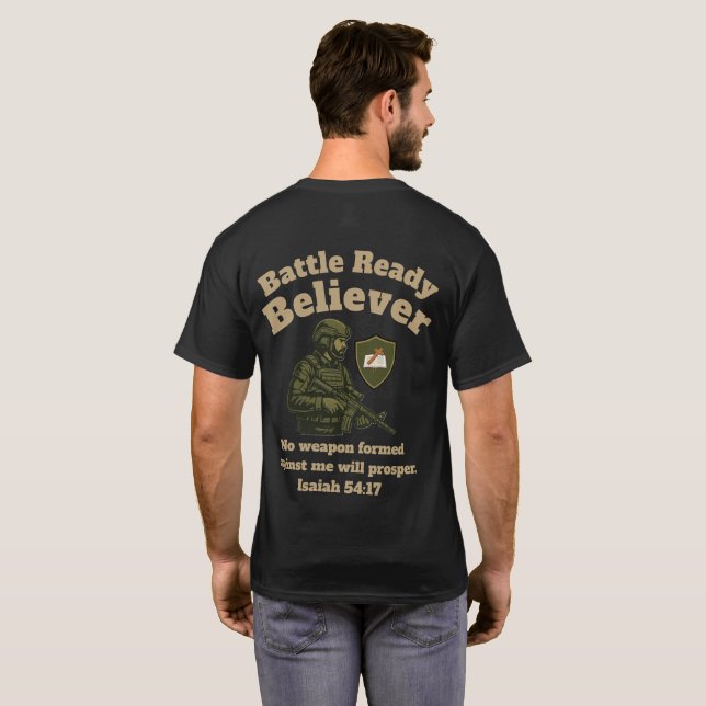 Camiseta Crente Pronto para a Batalha (Parte Traseira Completa)