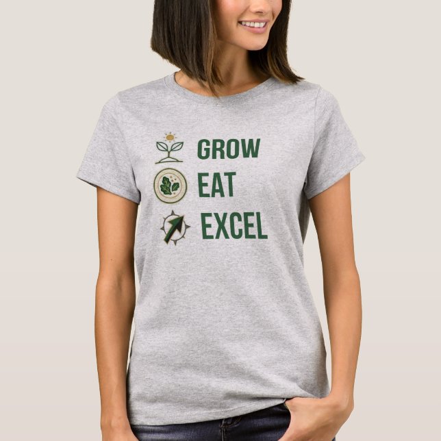 Camiseta Cresça Coma Excel Bem-Estar Executivo Minimalista (Frente)