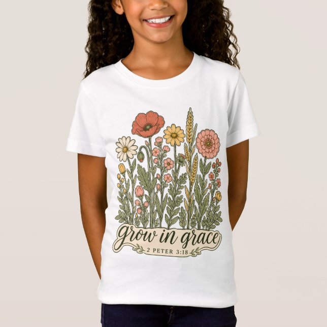Camiseta Cresça em Graça Design Cristão de Versículo Bíblic (Frente)
