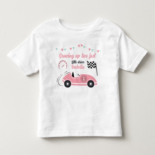 Camiseta Crescendo Dois Carro De Corrida Rosa Festiva Rápid (Frente)