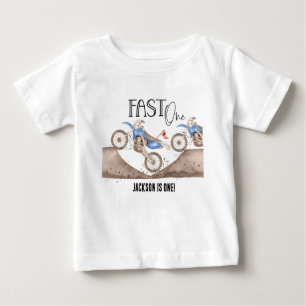 Camiseta Crescendo RÁPIDO Uma moto de terra azul no primeir