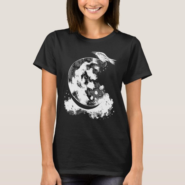 Camiseta Crescent Moon Raven Witch - Gótico de Astrologia E (Frente)