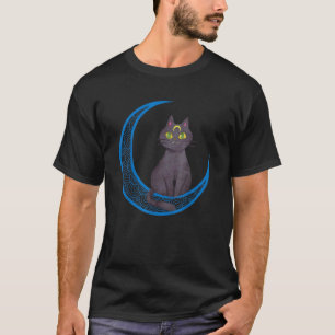 Camiseta Crescente Estético Gato Gótico Místico Gatinho Fã 
