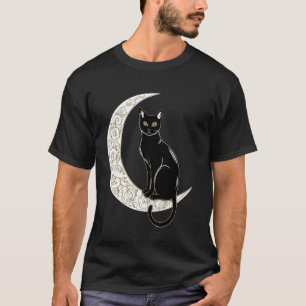 Camiseta Crescente Lunar Gato Preto Estética Mágica