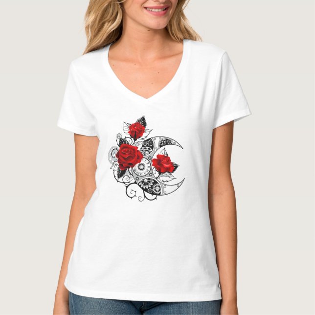 Camiseta Crescente Mecânico com Rosas vermelhas (Frente)