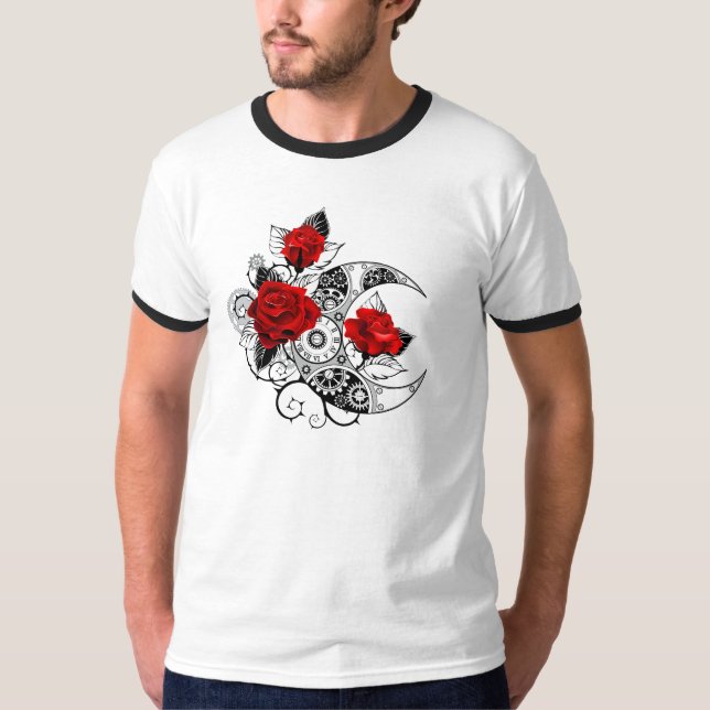 Camiseta Crescente Mecânico com Rosas vermelhas (Frente)