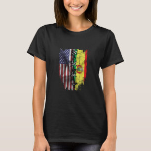 Camiseta Crescido Americano Raízes Bolivianas Bandeira EUA 