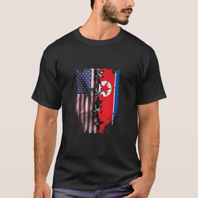 Camiseta Crescido Americano Raízes Norte-Coreanas EUA Corei (Frente)