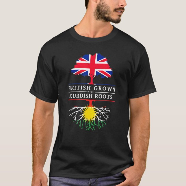 Camiseta Crescido Britânico Com Raízes Curdas - Curdistão E (Frente)
