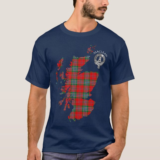 Camiseta Crest e Mapa do Tartan do Clan MacLean (Frente)