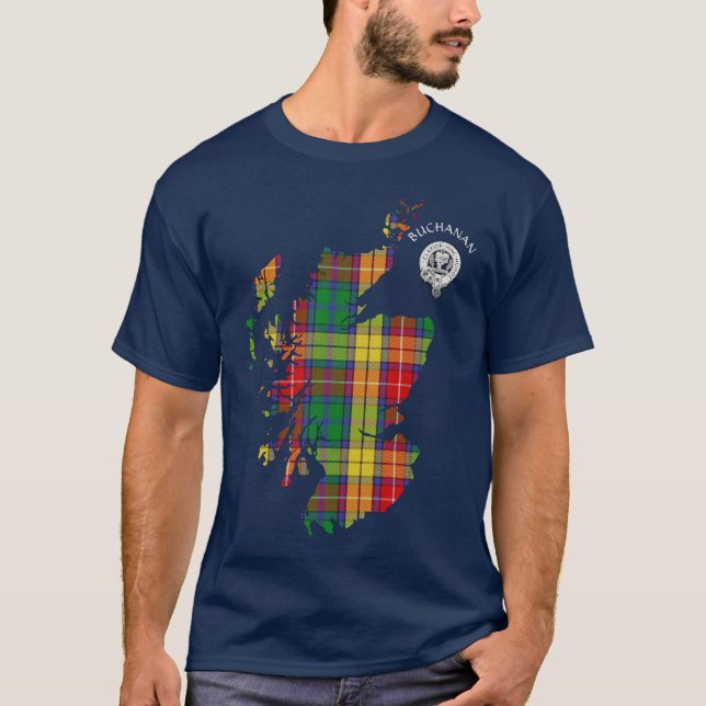 Camiseta Crest e Mapas do Tartan Clan Buchanan (Frente)