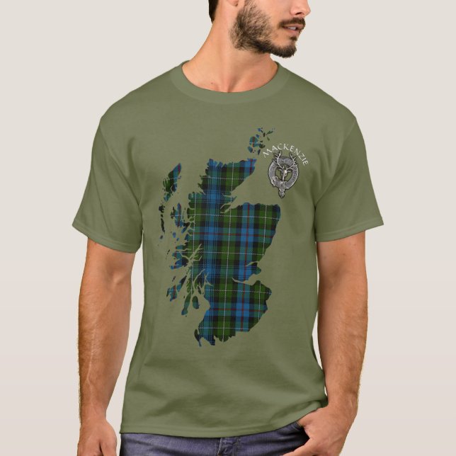 Camiseta Crest e Mapas do Tartan Clan MacKenzie (Frente)