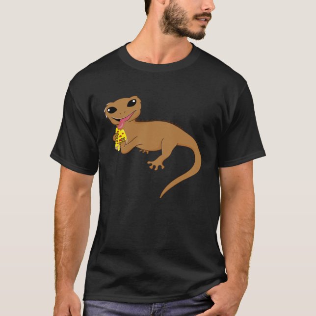 Camiseta Crested Geckos Cute Reptile Eating Pizza Lizard (Frente)
