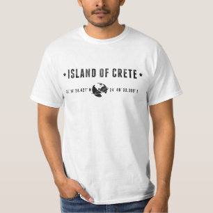 Camiseta Creta Grécia Coordenadas Tipografia Minimalista