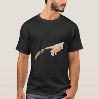 Camiseta Criação das mãos de Adão Cat Michelangelo Toque de