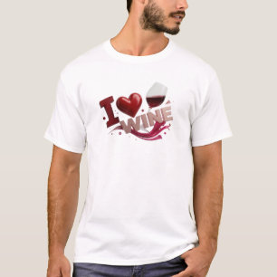 Camiseta Criação de Arte Única Vermelha EU AMO VINHO